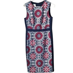 DM Collection Geometric Navy/Red Sleeveless Sheath Dress Size 4